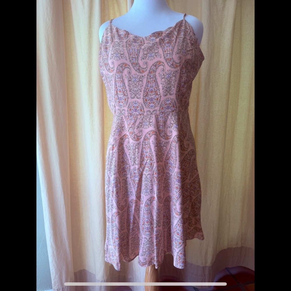 Old Navy Fit & Flare Mini Cami Tall Pink Paisley Dress Adjustable Strap